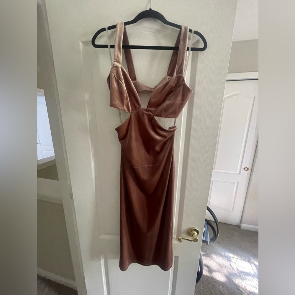 Rose gold velvet cutout dress